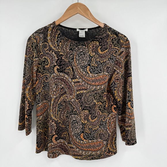 Laura Ashley Tops - Laura Ashley Y2K Paisley Orange/Brown 3/4 Sleeve Blouse Women's Sz Small